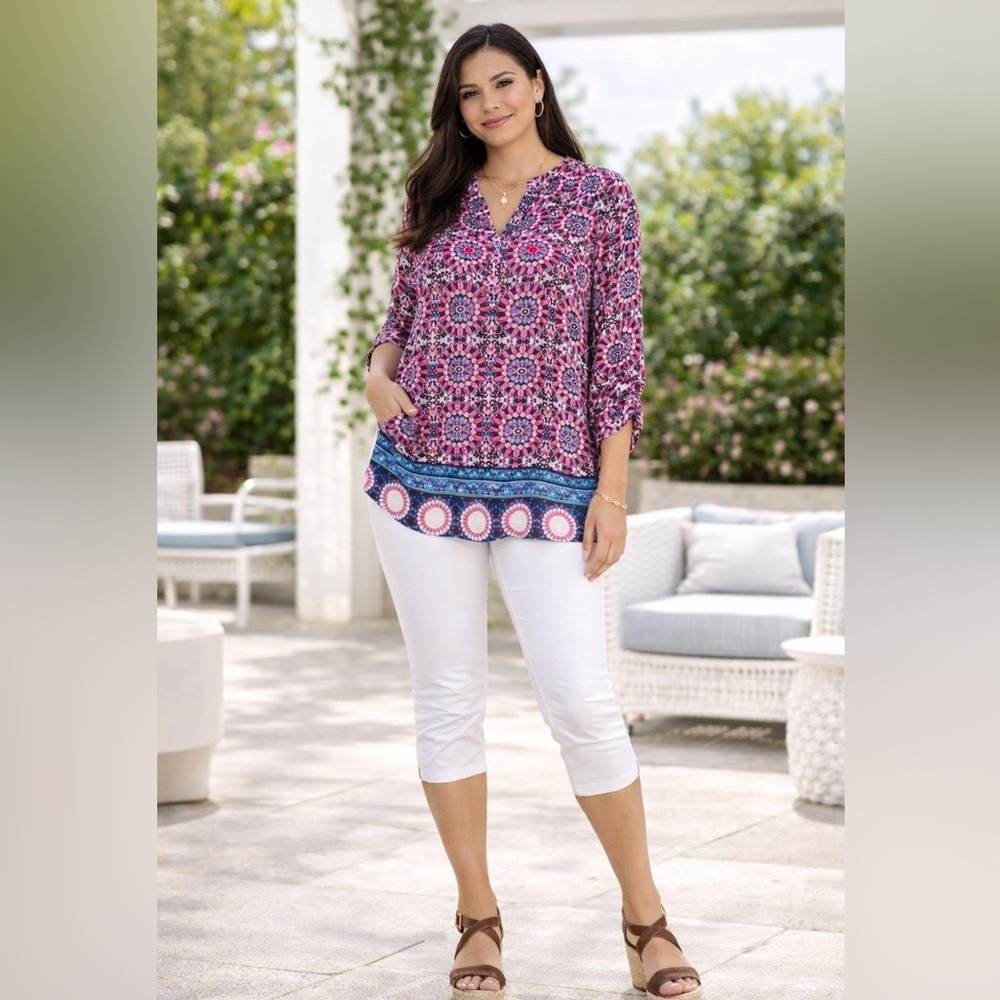 DR2 NWT Daniel Rainn, Pink, Red, and Blue Blouse/Top/Shirt 3/4 Or Long Sleeve